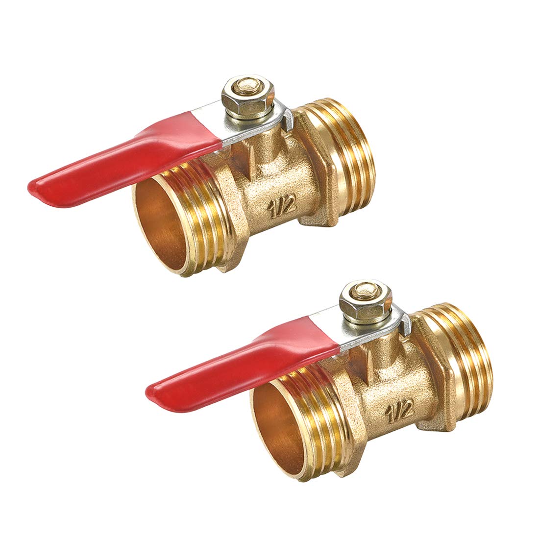 uxcell Brass Air Ball Valve Shut-Off Switch G1/2 Male to Male Pipe Tubing Fitting Coupler 180 Degree Operation Handle 2Pcs