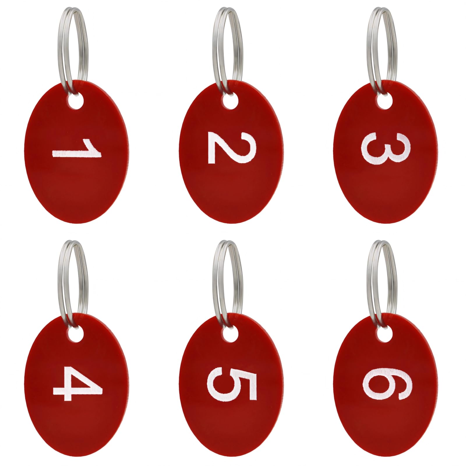 Aspire 1-50 Acrylic Numbered Key Fobs Red Oval Numbered Key Tags ID Number Tags with Key Ring