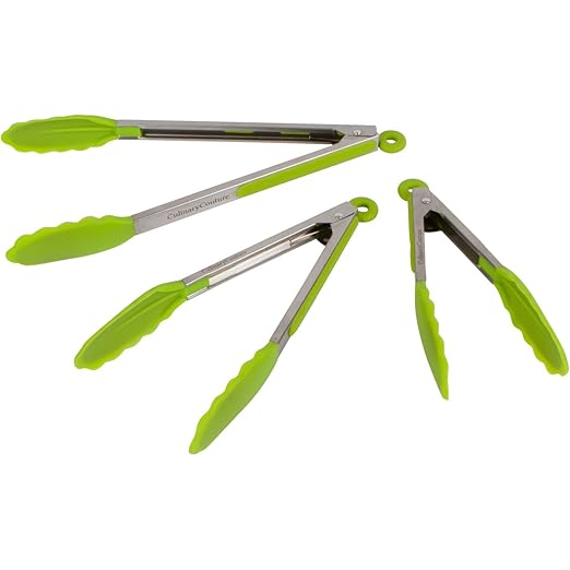 Lime Green Silicone Cooking Tongs Set Of 3 Kitchen Locking Tongs