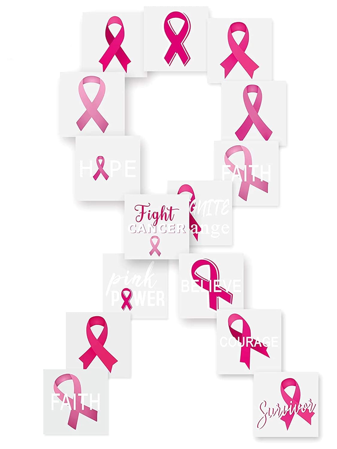 300 Pieces Breast Cancer Awareness Tattoos Pink Ribbon Temporary Tattoos for Women and Men, 15 Styles
