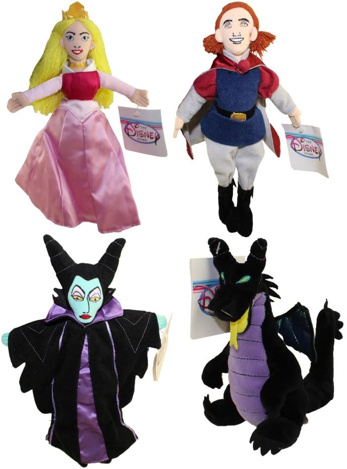 Bean Bags Disney Plush - Set of 4 Sleeping Beauty (Princess Aurora,Maleficent,Dragon,Prince Phillip)