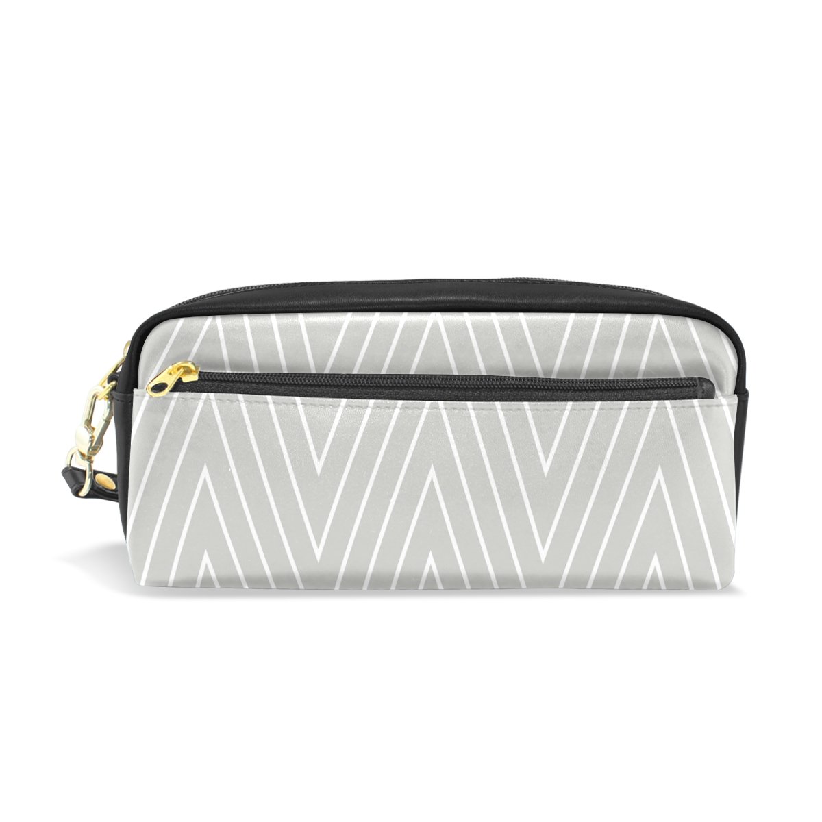 ISAOA Large Capacity Pencil Case and PU Leather Pen Bag Gray and White Wave Zipper Stationery Supplies Pencil Pouch Comestic Makeup Bag for Girls and Boys