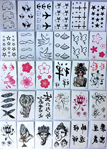 Temporary tattoo sticker-30 small sheets/flowers/Chinese buddhist word and phrase/elephant/cat/star/etc