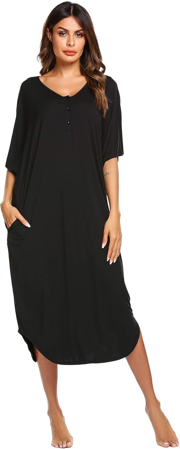 Ekouaer Nightgowns for Women Button-Down Sleepwear Short Sleeve Nightshirt Plus Size Night Wear S-XXL at  Women’s Clothing store