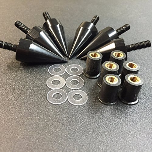 Universal Black Motorcycle Spike Bolts with Mounting Parts for Windscreen Fairings License Plate