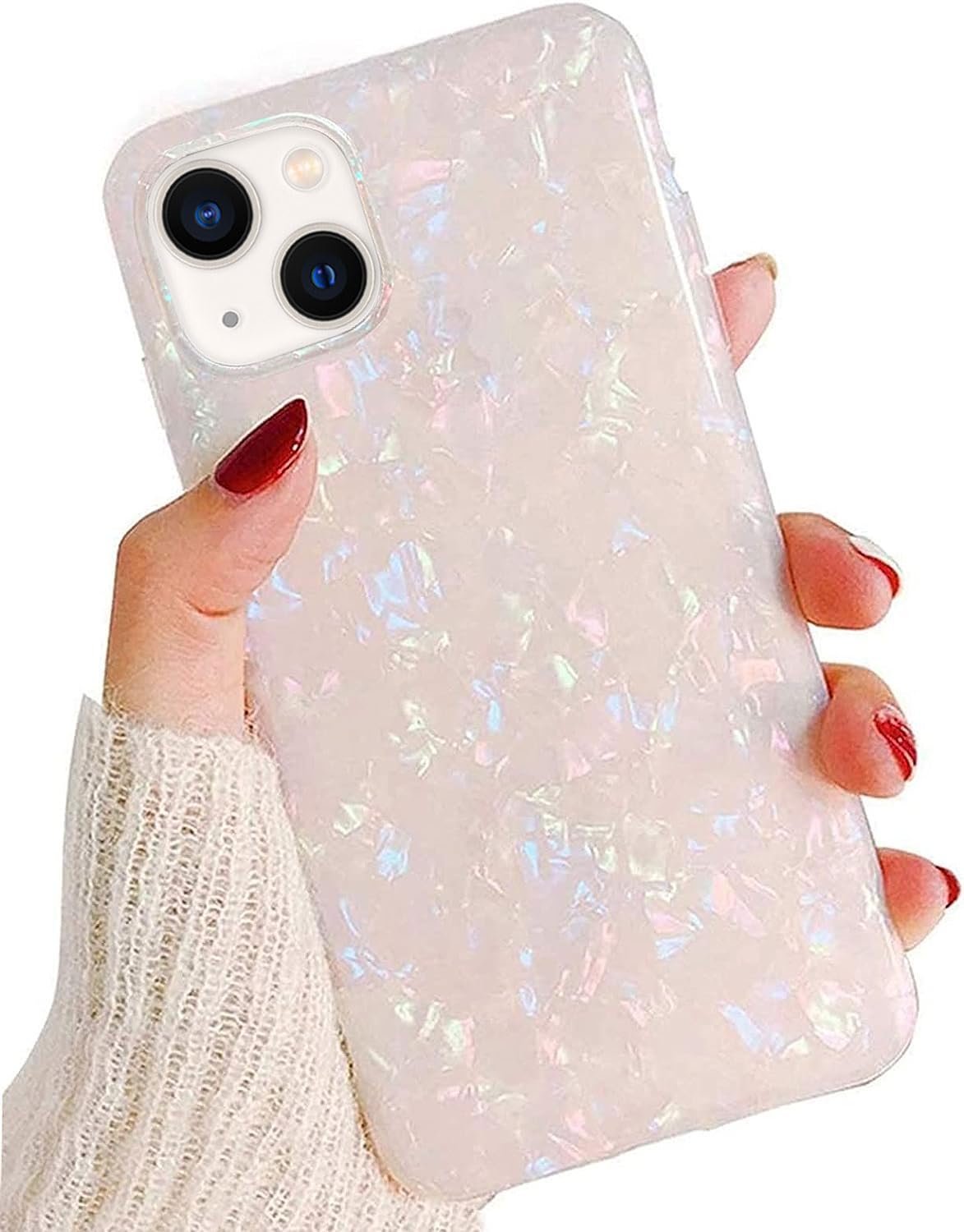 Photo 1 of J.West Compatible iPhone 15 Case, 6.1 inch Sparkle Opal Glitter Translucent Clear Pearly Luster Design Soft Silicone TPU Slim Fit Protective Phone Cover Case for Women Girls