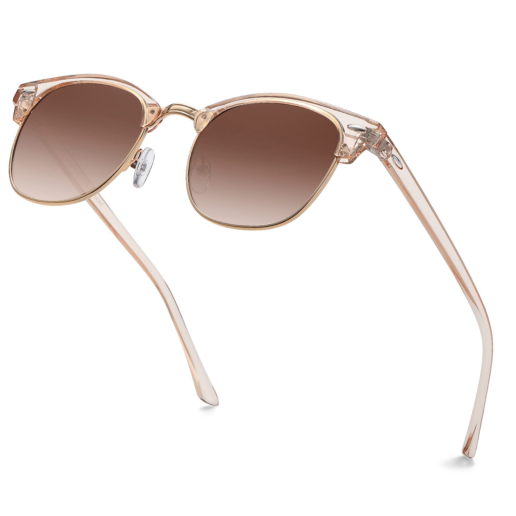 MEETSUN Retro Semi Rimless Polarized Sunglasses for Men Women Classic Trendy Driving Sun Glasses UV Protection