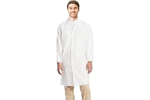 EZGOODZ Disposable Lab Coats for Adults Medium, White Disposable Lab Coat No Pocket 10 Pack, 43'' Knee Length Lab Coat with Cuffs, Collar, Hook & Loop Fasteners, 40 GSM Medical PPE Coat for Hospital