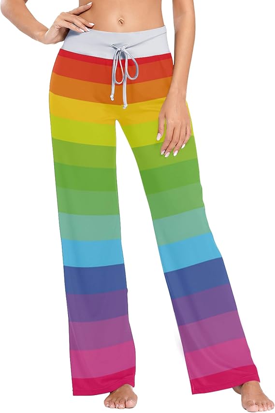 Amazon Makiku ルームパンツ ボトムス ルームウェア レディース レインボー柄 肌触りが良い 部屋着 普段着 パジャマ ルームウェアボトムス 通販