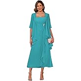 vintys 2 Piece Chiffon Mother of The Bride Dresses with Jacket Ruffle Formal Evening Dress VS179