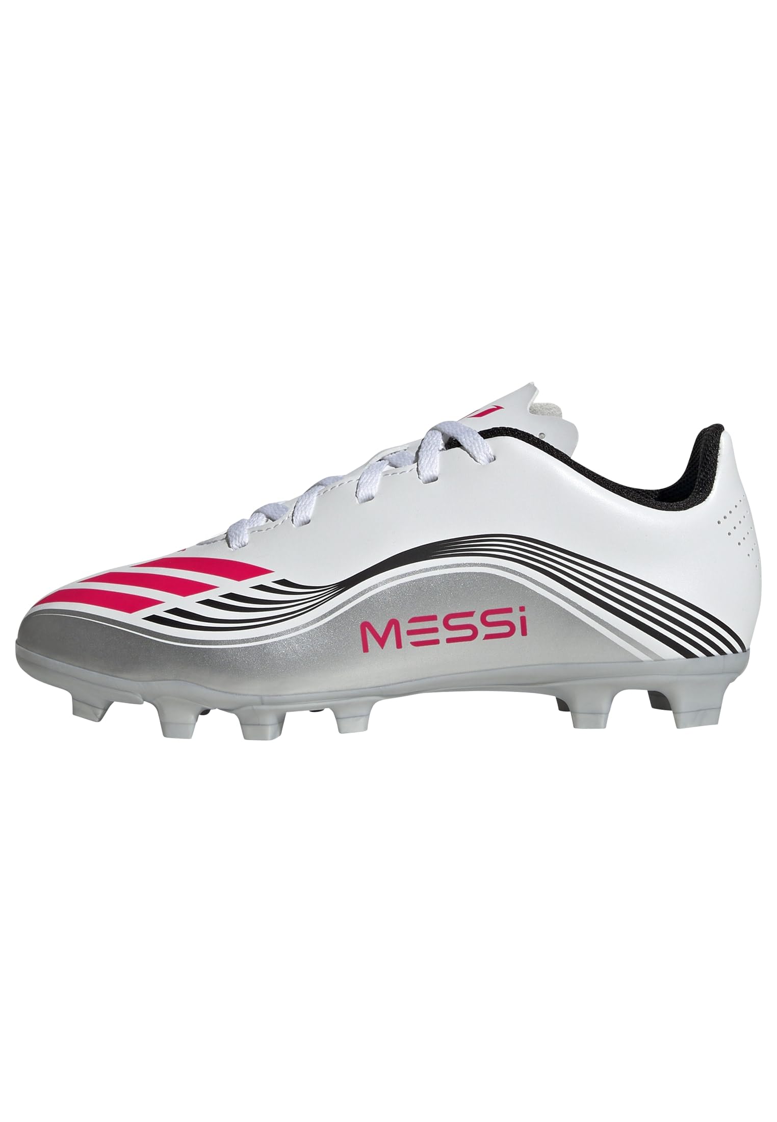 Adidas Unisex-Kids F50 Messi Club Firm Ground/Multi Ground, White/Lucid Red/Silver Metallic, 5