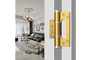 EEGOOWA 5 "Non-Mortise Door Hinges,with Silent Hydraulic Buffering,Self Closing Door Hinge,Spring Hinge,175° one-Way Internal Opening,Adjustable Closing Speed and Force(2, Golden)