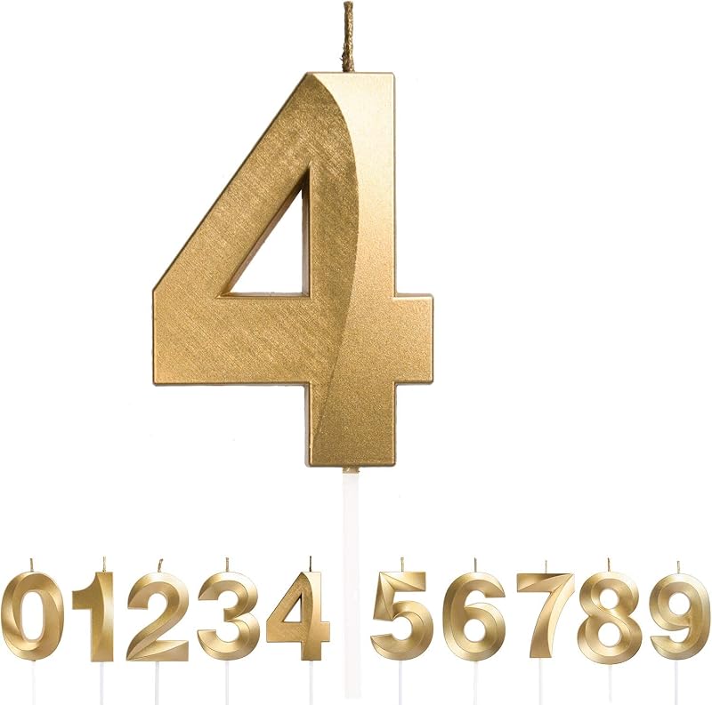 Polly Online Gold Glitter 3D Number Candles Set Birthday Cake Topper