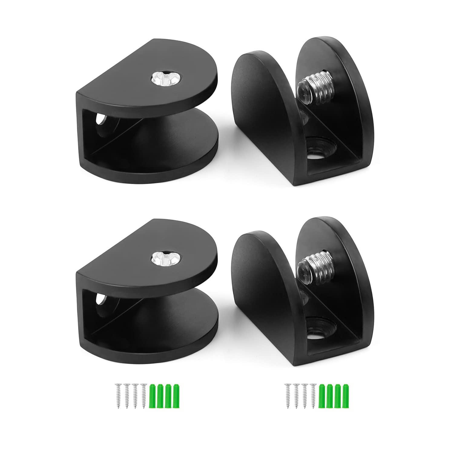 WJUAN Pack of 4 Adjustable Glass Shelf Brackets, Black Zinc Alloy Mirror Clips with Non-Slip Screws, Shelf Bracket can be Used for 6-10mm Glass and Board — image 1