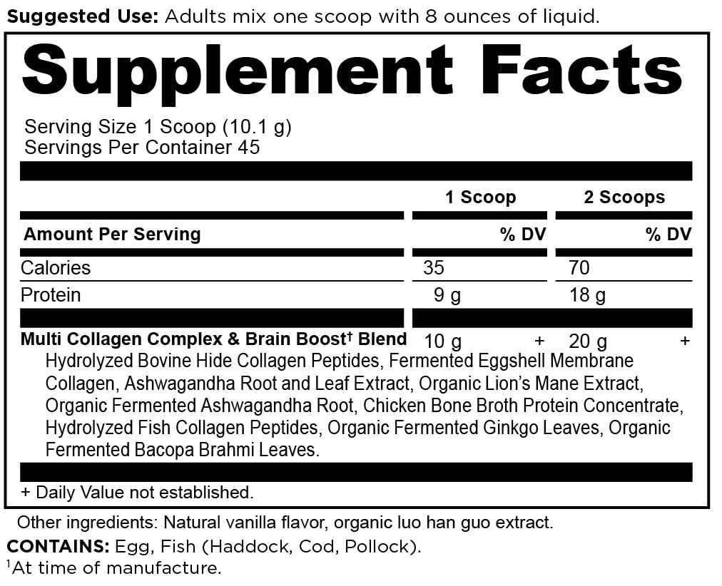 Ancient Nutrition Collagen Powder Protein, Multi Collagen Protein, Hydrolyzed Collagen Peptides Supports Skin and Nails, Joint Supplement (Brain Boost, 45 Servings)
