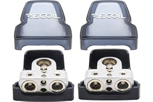 Recoil PBT-D08 2 Pack Premium Solid Brass Positive Negative Battery Terminals Clamps with Two 0/2/4 Gauge Outputs and Two 8 G
