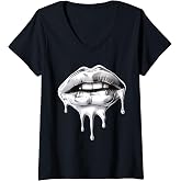 Women's Y2K Chrome Lips V-Neck T-Shirt