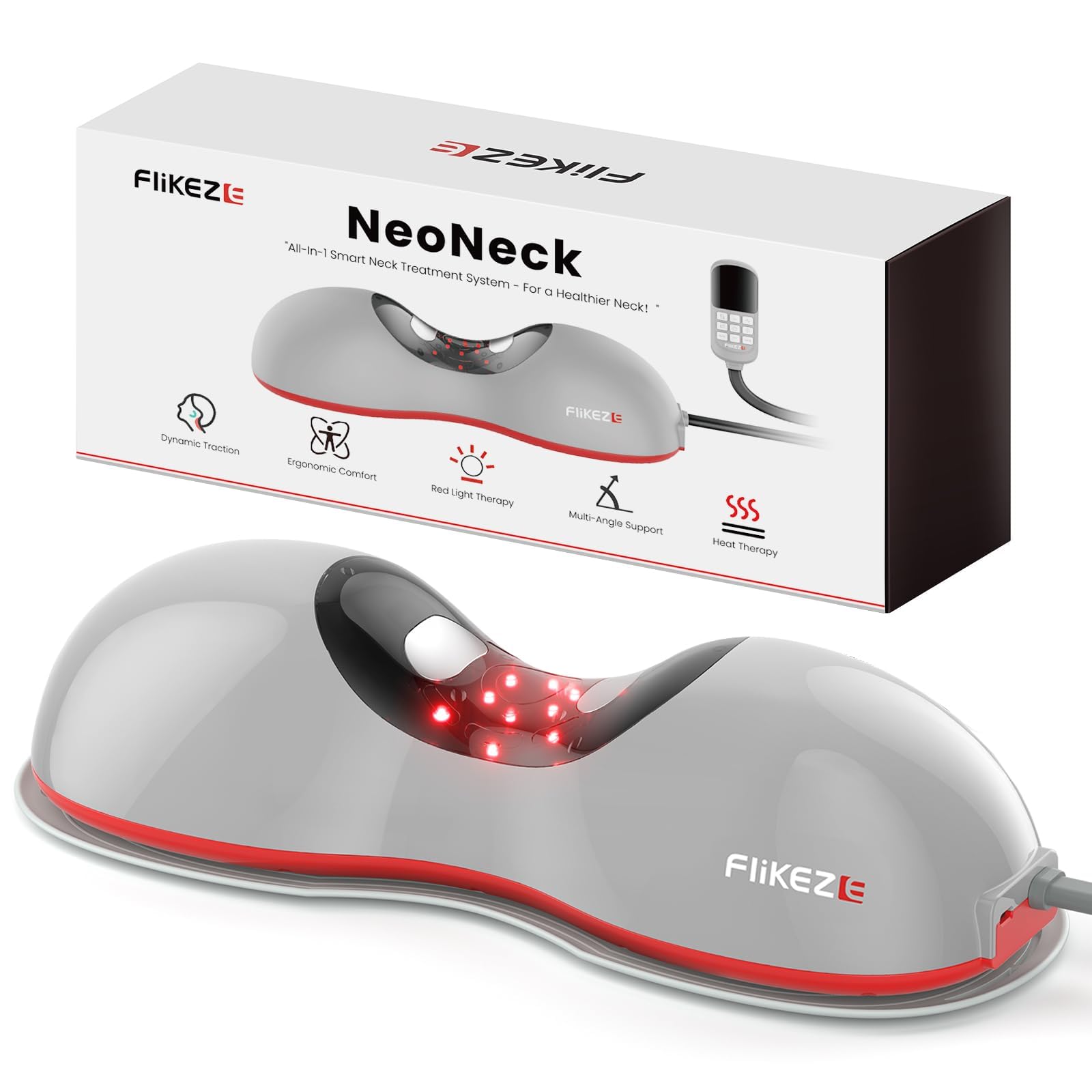 Photo 1 of FliKEZE Heated Neck Stretcher with Red Light Therapy, Wireless Cervical Traction Device for TMJ Pain Relief and Shoulder Relaxer, Neck Traction Massager Pillow for Home/Office Used
