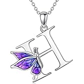 LONAGO Initial Necklace for Women 925 Sterling Silver Purple Butterfly with A-Z 26 Letters Pendant Necklace for Graduation Gifts