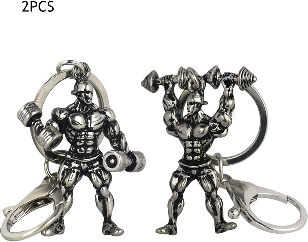 2Pcs Creative Metal Keychain Weightlifter Iron Key Ring Pendant 2 Different Posture Sports Fitness Metal Keychain