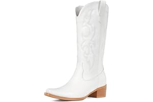 CHOIRAN Cowboy Boots for Women - Embroidered Cowgirl Boots Western Mid Calf Fashion Chunky Heel Pointed Toe Country Boots