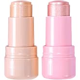 2Pcs Highlighter Stick Makeup,Shimmer Blendable Long Lasting-02#&amp;03# | 2Pcs Jelly Cream Highlighter Stick,Blendable Shimmer Glow,Long Lasting Multi-Use Makeup,Suitable For Face,Body&amp;All Skin Types