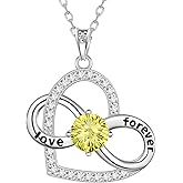 Birthstone Love Heart Infinity Pendant Necklace - 925 Sterling Silver Firework-Cut Cubic Zirconia Love Forever Infinity Necklace Anniversary Birthday Jewelry Gift for Women Wife Mom Daughter