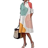 BDAILKA Women's Shirt Dress Casual Midi Dress Button Down V Neck Fit A-Line Shirt Dresses