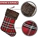 WUJOMZ Set of 4 Plaid Christmas Stockings, 18 Inches Burlap with Large Plaid Snowflake and Plush Faux Fur Cuff Stockings, for Xmas Home Decor, Christmas Decorations