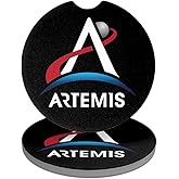 NASA Artemis Moon Logo Car Coasters, Pack of 2, 2.5" Ceramic Stone, Drink Coaster for Cup Holders with Finger Notch