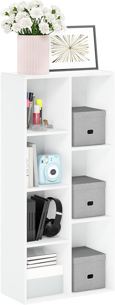 Furinno LUDER 7-Cube Bookshelf White 49.5W x 105.9H x 23.9D cm