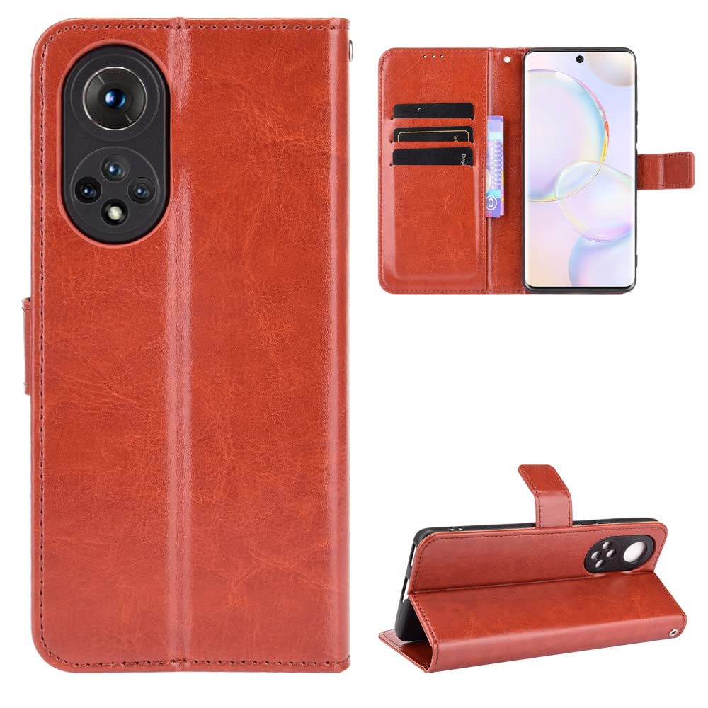 Huawei Honor 50 Case [Wallet Case] [Kickstand] [Card Slots] [Magnetic Flip Cover] Compatible with Huawei Honor 50 Smartphone(Brown)