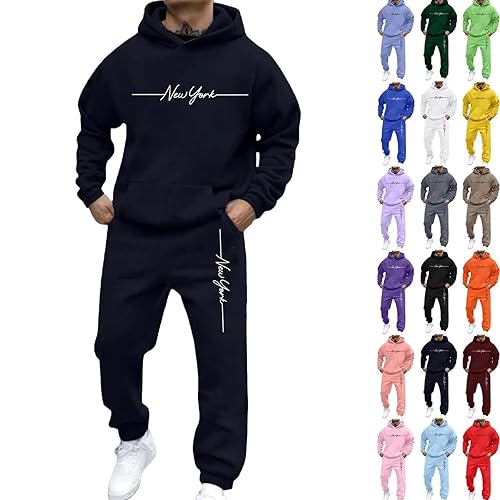 Men'S Full Set Jogging Hoodie Black Tracksuit Hooded 6 Piece Long Sleeve Jacket Sweatpants Bottom Sweatsuits Pullover Athletic Gym Activewear Warm Fit Sportswear With Pockets S