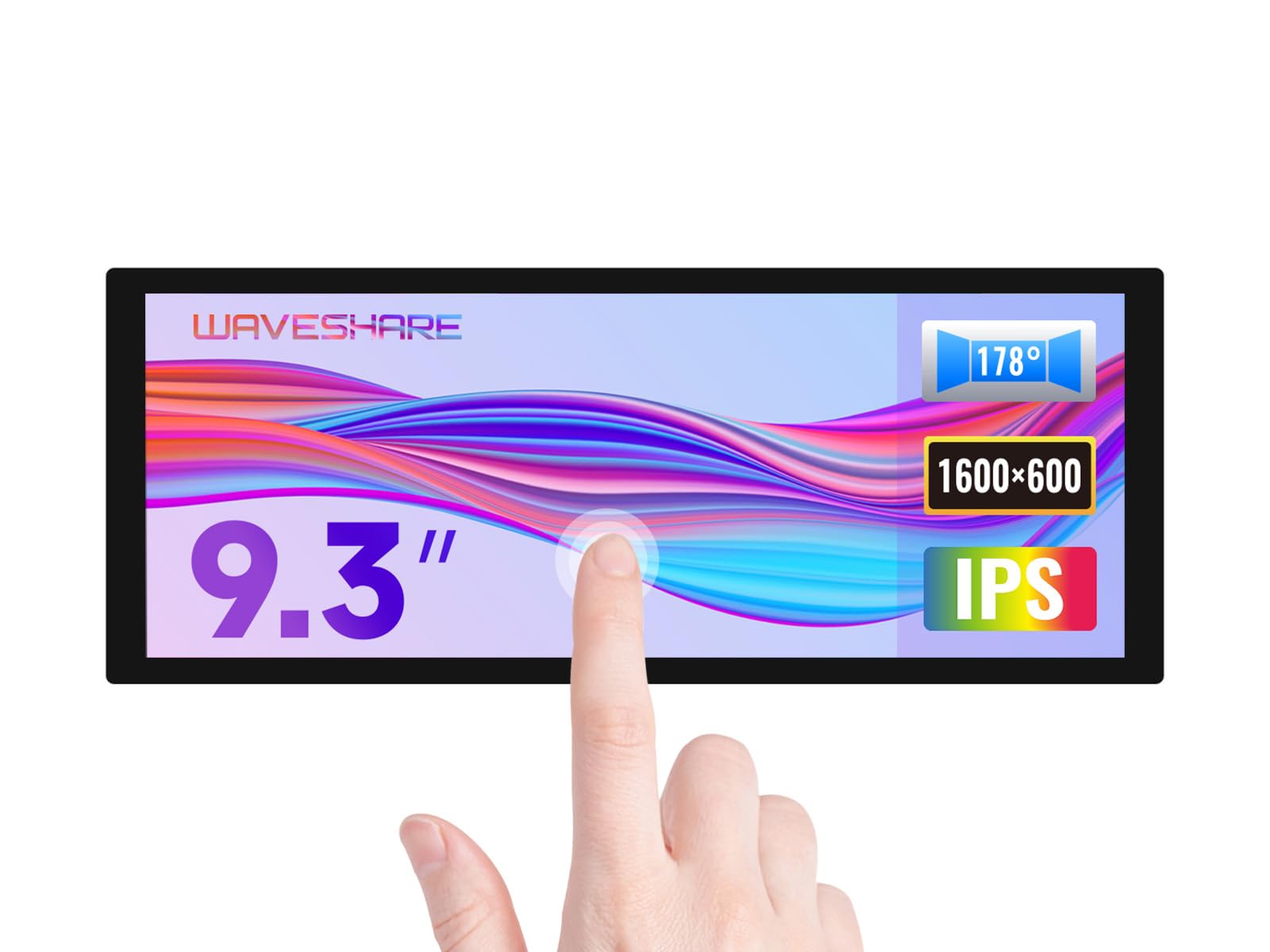 Waveshare 9.3inch Capacitive Touch Display, Compatible with Raspberry Pi,High Brightness, Adjustable Brightness,1600×600, Optical Bonding Toughened Glass Panel, HDMI Interface, IPS,Long bar screen