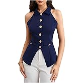 Floerns Women's Elegant Sleeveless Halter Tops Button Front Collared Blouse Shirts