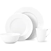 Lenox Opal Innocence Carved Porcelain 4-Piece Dinnerware Set for 1 | ceramic, dishwasher safe, microwave safe | chip resistant, plates and bowls sets for kitchen and dining