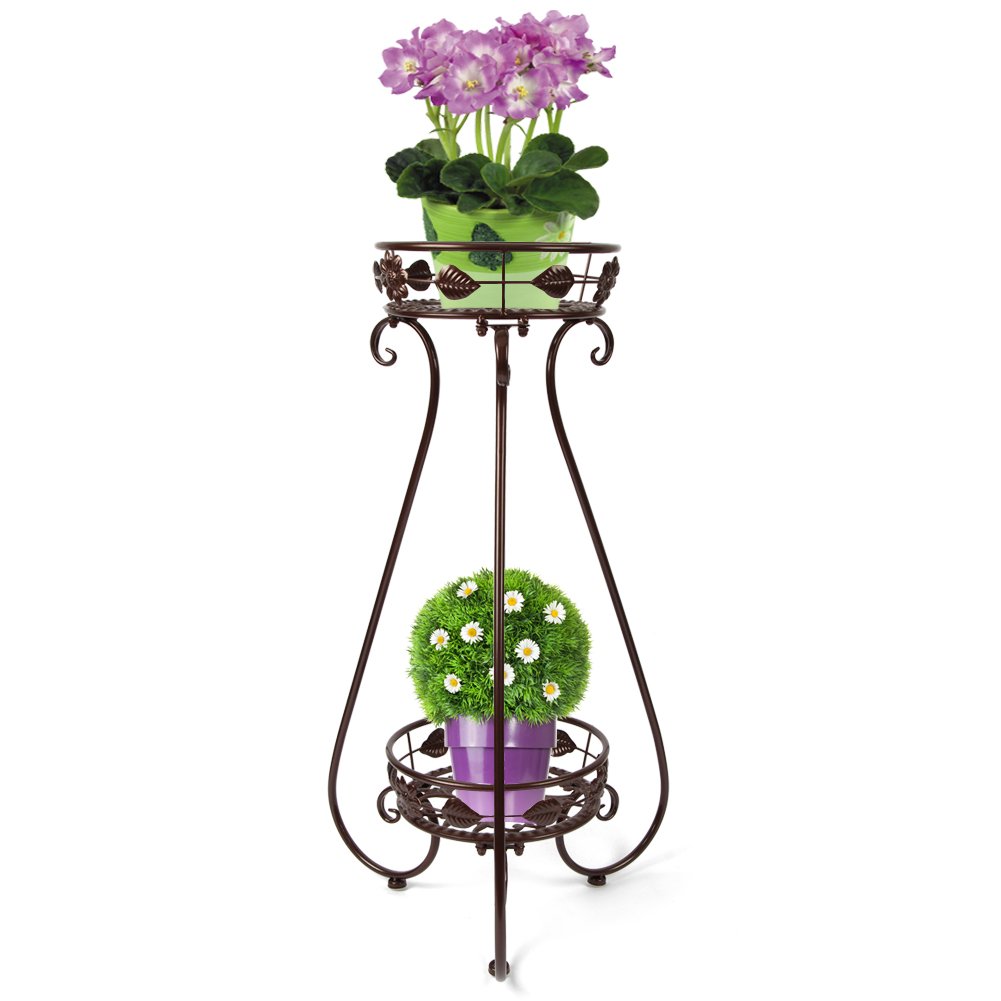Metal Plant Pot Stand Two Layer Flower Pot Rack Shelf Hold Plant tray