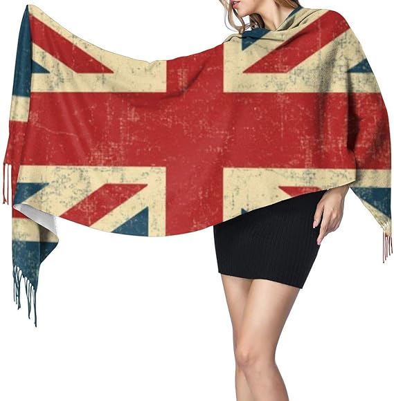 Amazon スカーフショール ユニオンジャックヴィンテージ色あせた スカーフショールスーパーソフトタッセル付きクラシックファッションウォームラージラップショール冬ストール女性用 スカーフ 通販
