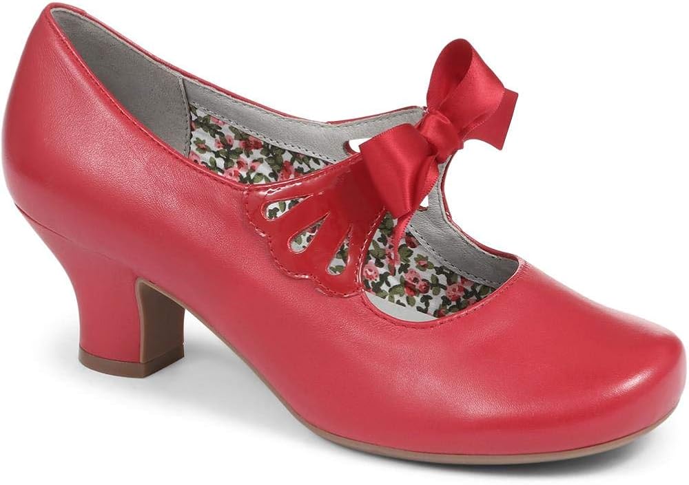 red ribbon lace up heels