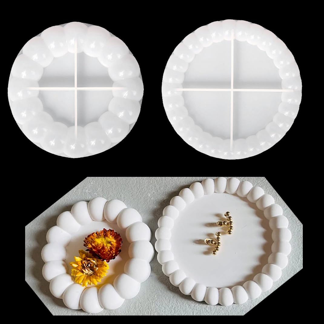 Photo 1 of DIYBravo 2PCS Bubble Coaster Epoxy Resin Molds, 3D Silicone Round Plate Tray Molds UV Resin Casting Art Molds for Home Table Christmas Halloween Decoration Gift Making