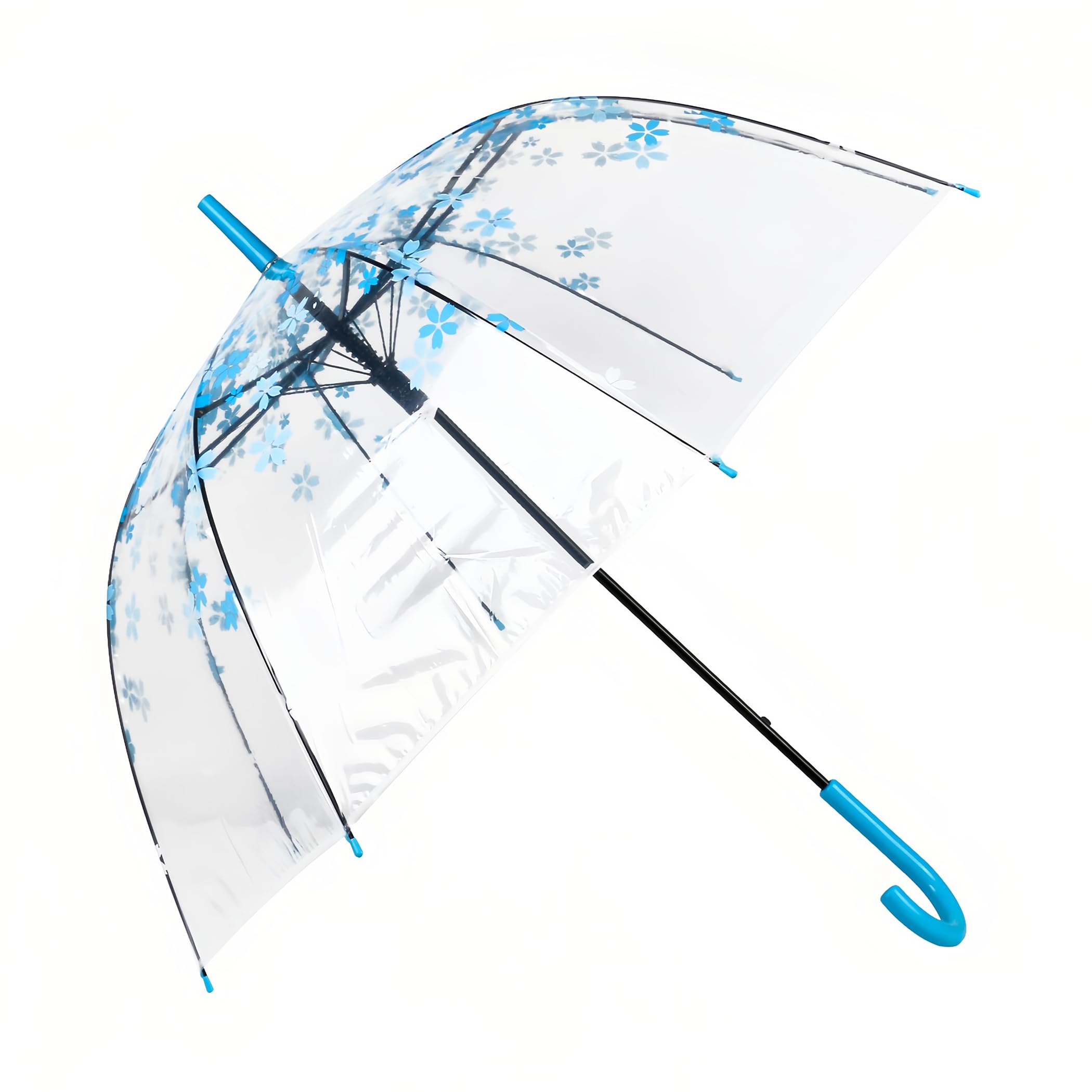 ThreeH Transparent Automatic Open Stick Umbrella Windproof Dome Canopy Cherry Umbrella KS11,Blue