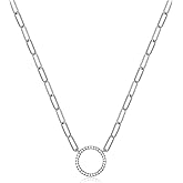 Amazon Collection Cubic Zirconia Geometric Open Circle Paperclip Chain Link Necklace in Sterling Silver, 18" + 2" Extender