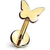 Cords Club Butterfly Flat Back Stud – ASTM-F136 Implant Grade Titanium - Push Pin Design for Sensitive Ears – Available in 18K PVD Gold Plated & Titanium Silver (Single Earring)