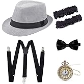 Gionforsy 1920s Accessories for Men 20s Gatsby Gangster Costume Accessories Set Panama Hat Set Roaring 20s Costume