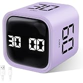 GuDoQi Multi-Function Cube Timer, 5/10/30/60 Min &amp; Custom Count Down, Included Pause &amp; Resume Feature, Silent, Vibrate &amp; Adjustable Sound Alarm for Productivity in Tasks, Study &amp; Kitchen, Purple