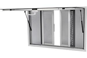 OIVEINYA Food Truck Service Window Concession Stand Serving Window for Food Trailer Trailer Windows Concession Windows Door with Drag Hook (45x30Inch(With screen, awning and drag hook))