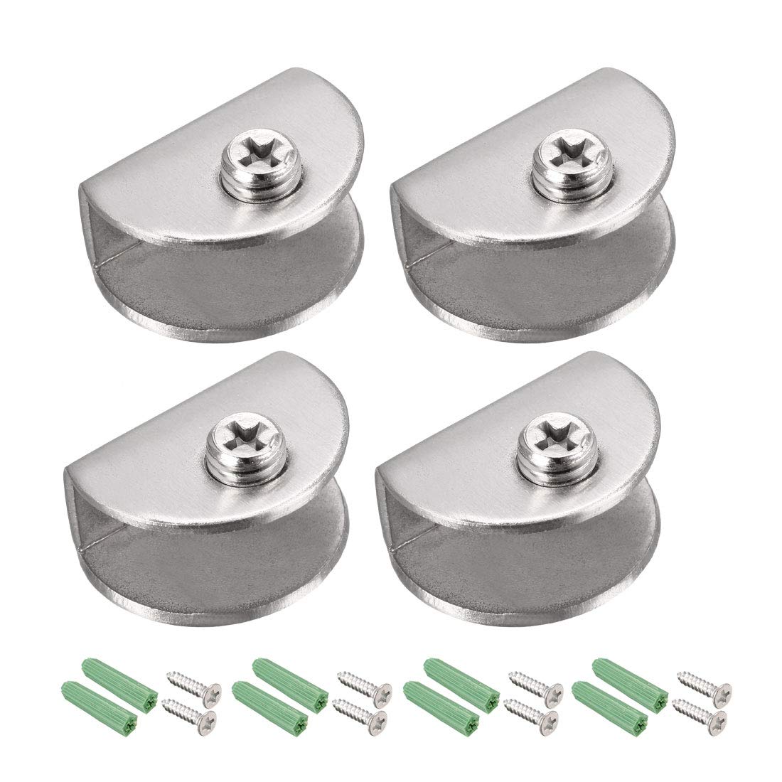 Sourcingmap Glass Shelf Brackets Stainless Steel Clamp Clip Holder Half Round for 7-11mm Thickness 4pcs