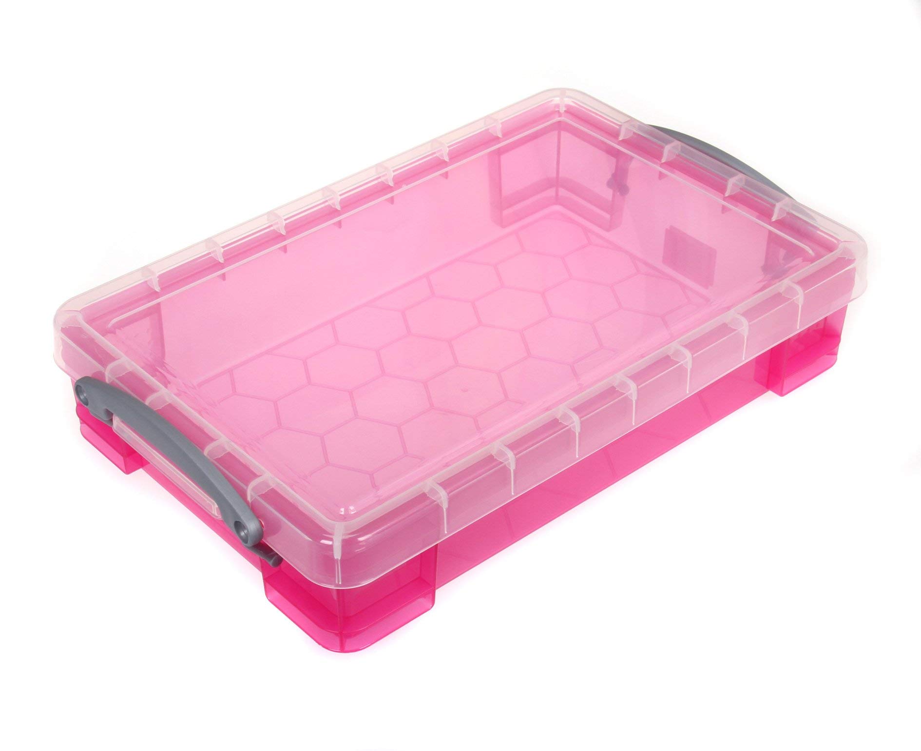 Really Useful Box 4 Litre Plastic Storage Box Transparent Bright Pink