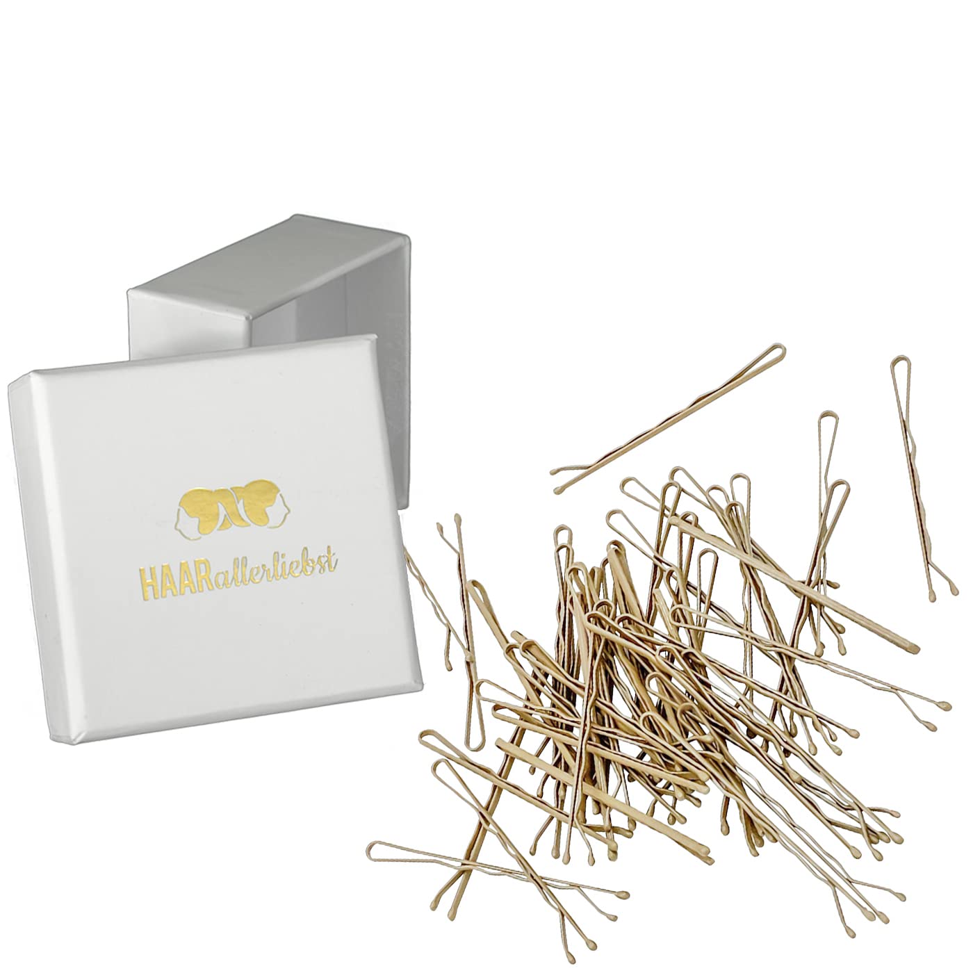 HAARallerliebst Hair Clips for Blonde Hair Pack of 50 Beige 5 cm Including Storage Box (50 Pieces; Box Colour: White)