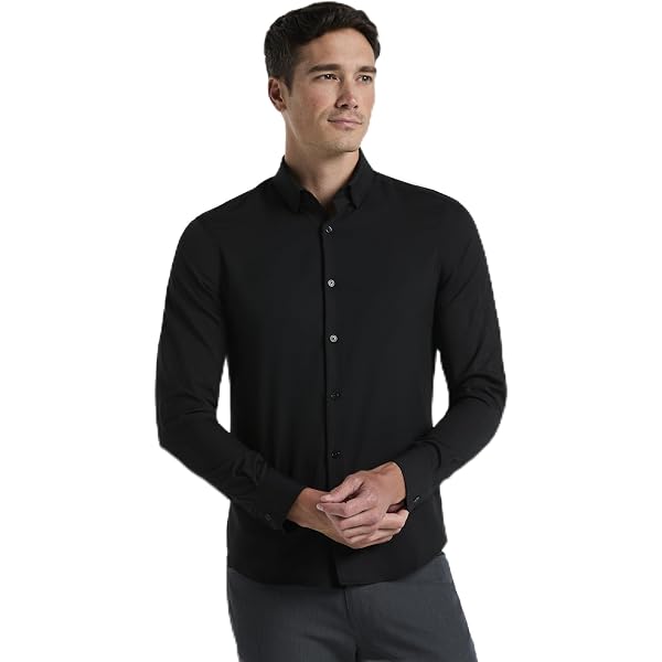 Perry Ellis Men's Twill Long Sleeve Dress Shirt, Non-Iron, Point Collar,  Regular Fit Button Down Shirt, Black-43hw5029, Small at Amazon Men's  Clothing store: Button Down Shirts